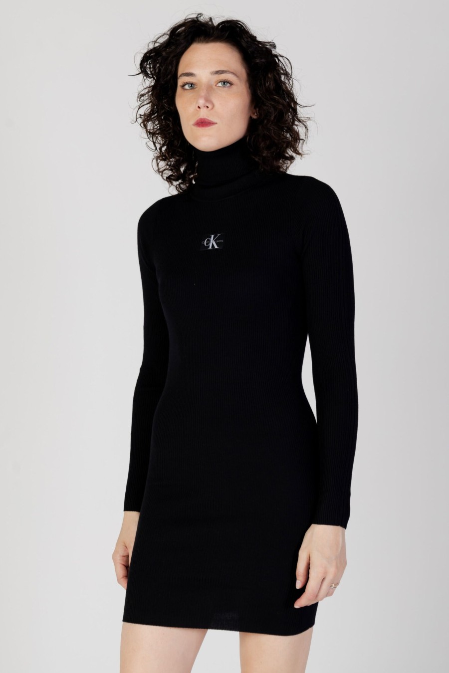 Donna Calvin Klein | Vestito Midi Calvin Klein Badge Roll Neck Swea Nero