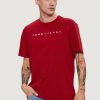 Uomo Tommy Hilfiger | T-Shirt Tommy Hilfiger Reg Linear Logo Bordeaux