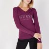 Donna Guess | Maglia Guess Ls Vn Jade Logo Vinaccia