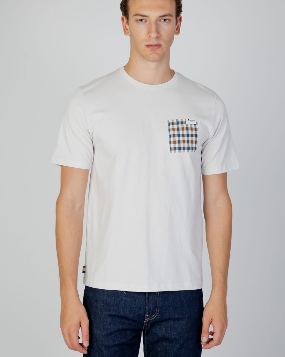 Uomo Aquascutum | T-Shirt Aquascutum Active Check Pocket Grigio Chiaro