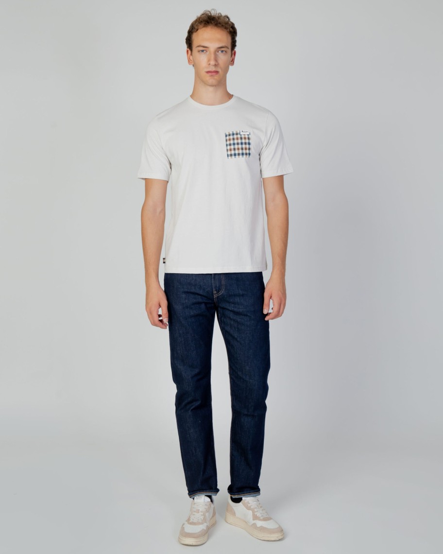 Uomo Aquascutum | T-Shirt Aquascutum Active Check Pocket Grigio Chiaro