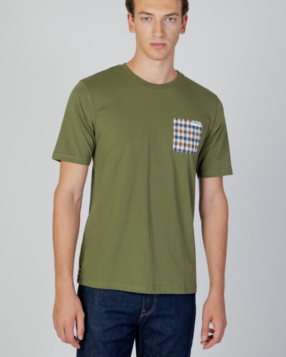 Uomo Aquascutum | T-Shirt Aquascutum Active Check Pocket Verde Oliva