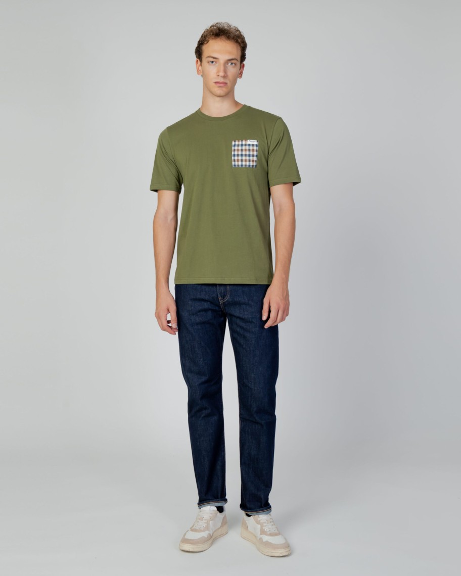 Uomo Aquascutum | T-Shirt Aquascutum Active Check Pocket Verde Oliva