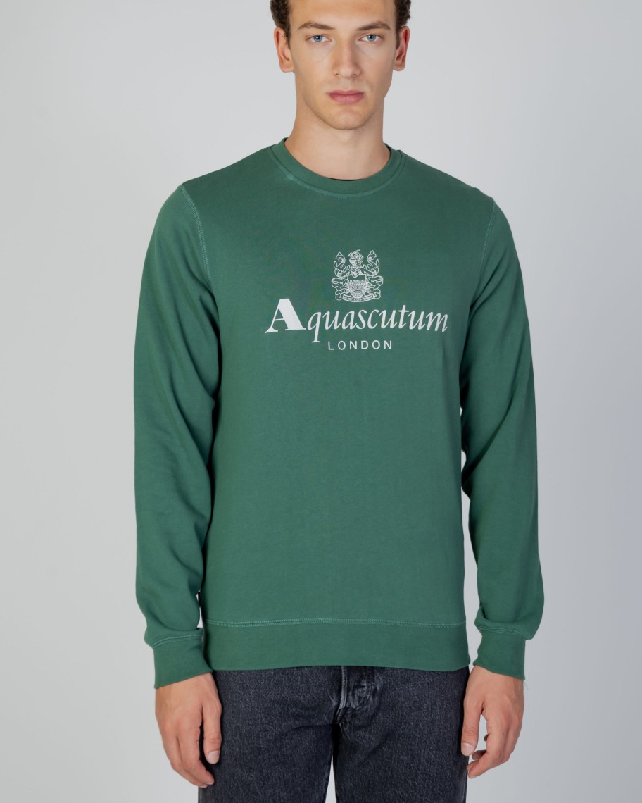 Uomo Aquascutum | Felpa Senza Cappuccio Aquascutum Active Big Logo Crew Neck Fleece Verde