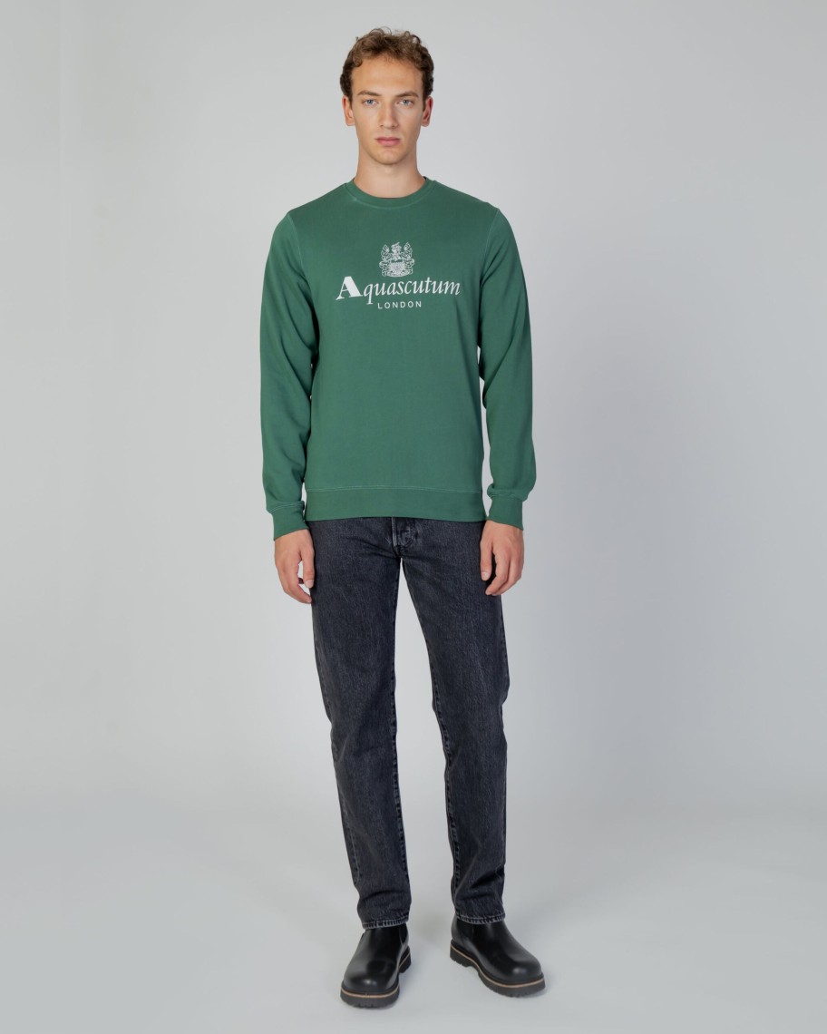 Uomo Aquascutum | Felpa Senza Cappuccio Aquascutum Active Big Logo Crew Neck Fleece Verde