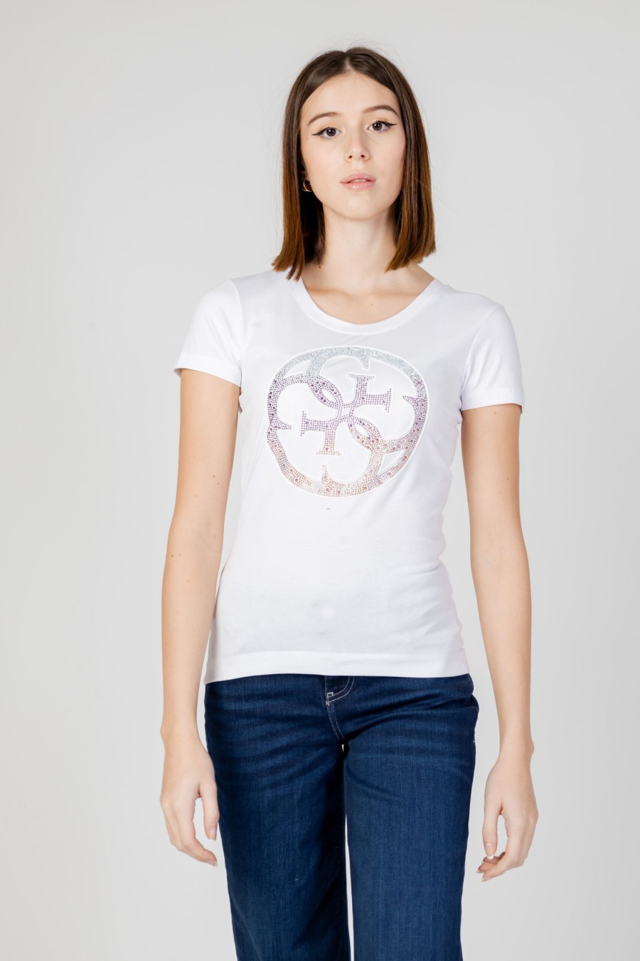 Donna Guess | T-Shirt Guess Cn 4G Logo Bianco