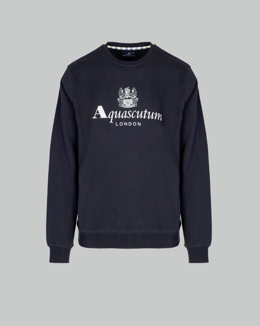 Uomo Aquascutum | Felpa Senza Cappuccio Aquascutum Active Big Logo Crew Neck Fleece Nero