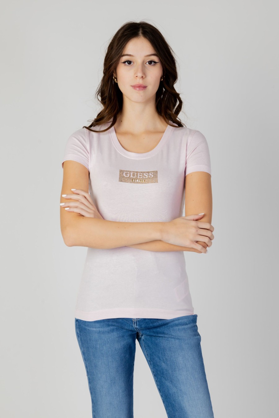 Donna Guess | T-Shirt Guess Ss Cn Studs Box Rosa