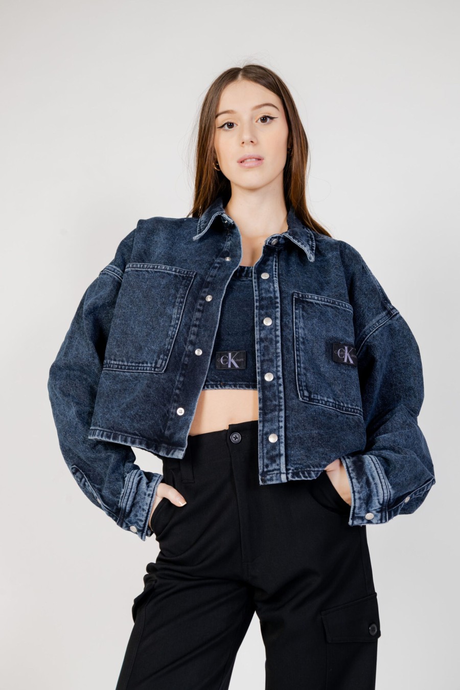 Donna Calvin Klein | Giacchetto Calvin Klein Extr Oversize Crop Denim Scuro