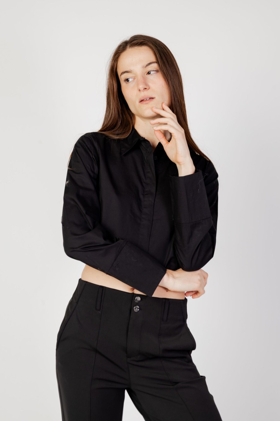 Donna Only | Camicia Manica Lunga Only Onlnita Cropped Simili Button Shirt Wvn Nero