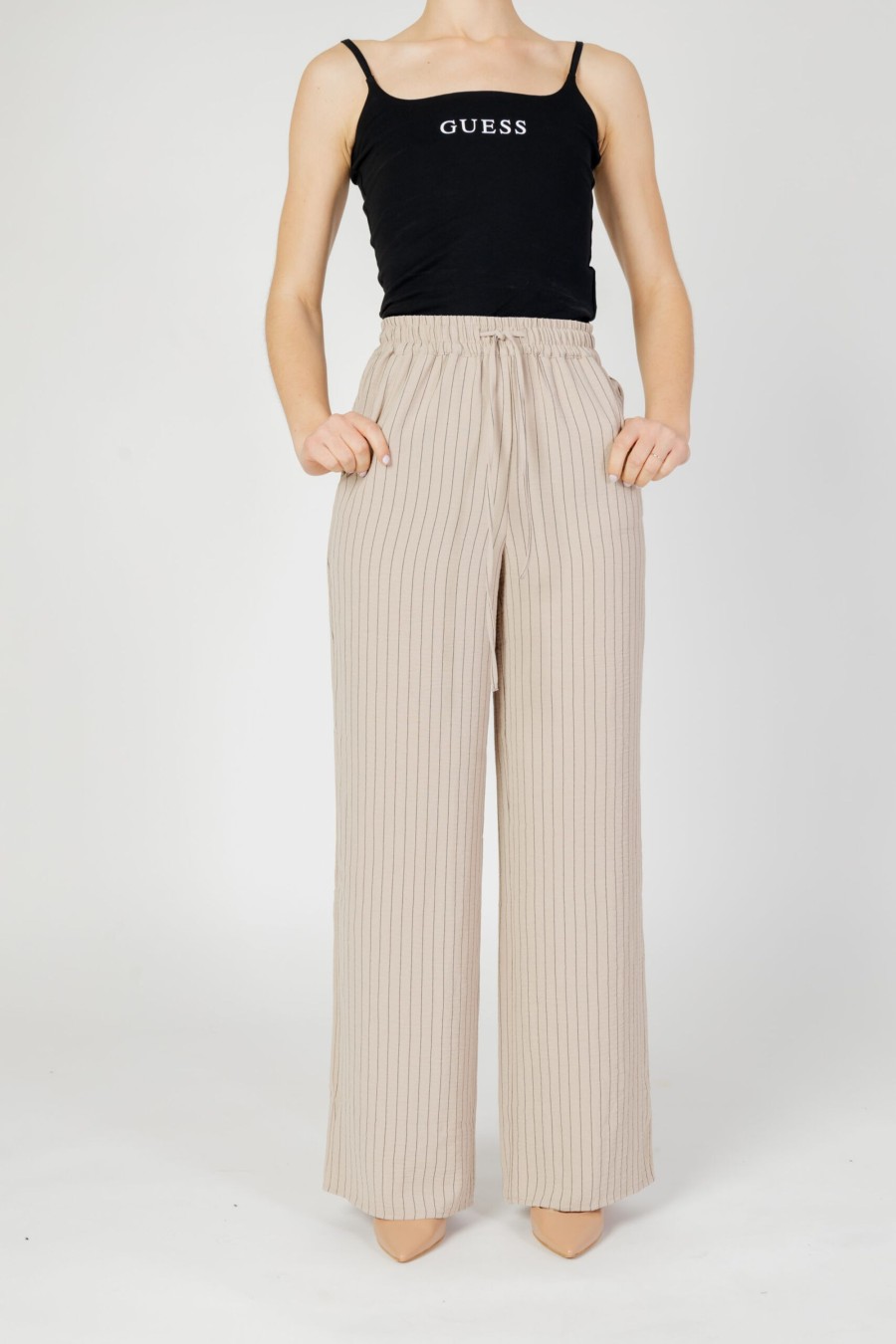 Donna Only | Pantaloni Bootcut Only Onlmette Life Wide Striped Wvn Beige Scuro