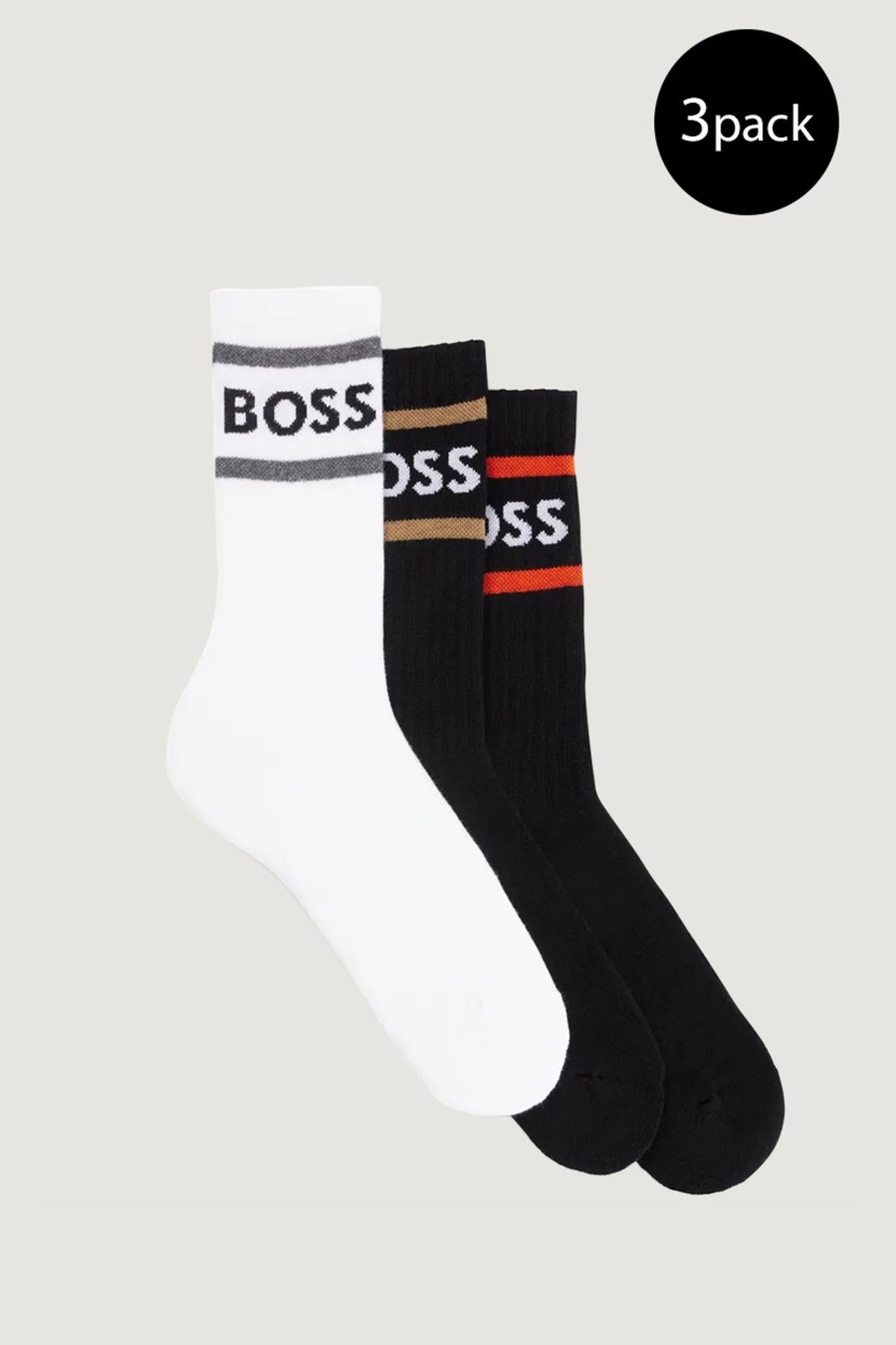 Uomo Boss | Calzini Lunghi Boss 3P Rib Stripe Cc Nero