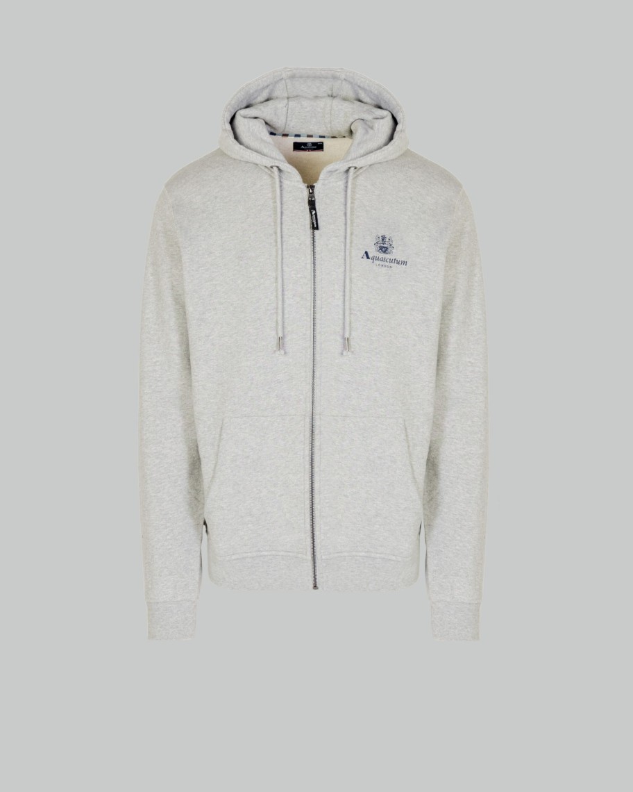 Uomo Aquascutum | Felpa Con Cappuccio Aquascutum Active Small Logo Full Zip Hoodie Fleece Grigio Scuro