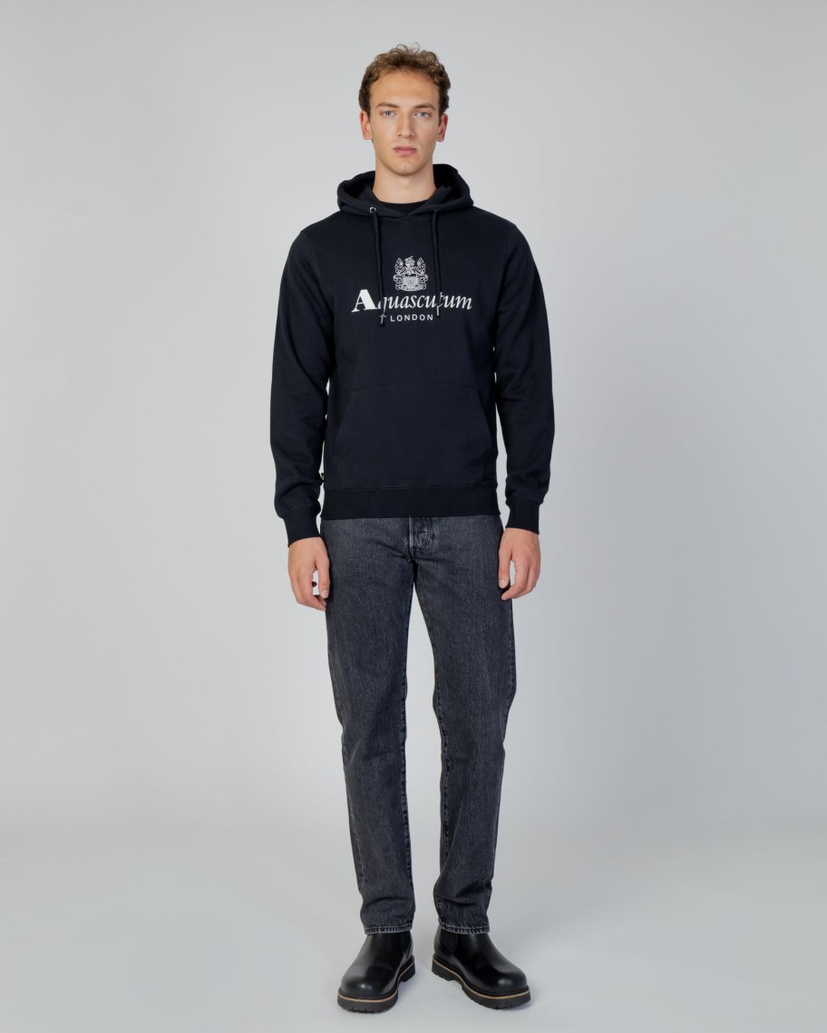 Uomo Aquascutum | Felpa Con Cappuccio Aquascutum Active Big Logo Hoodie Fleece Nero