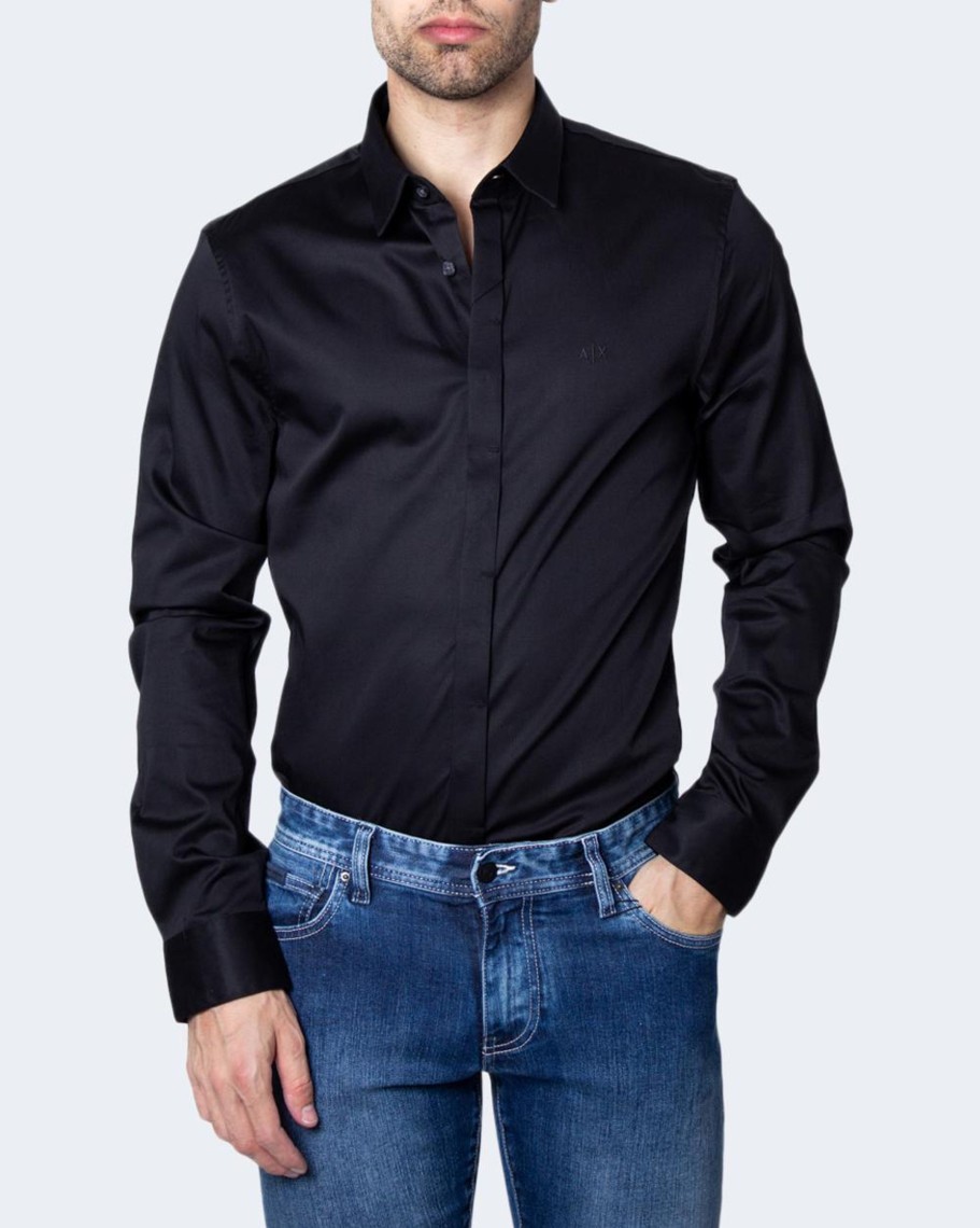 Uomo Armani Exchange | Camicia Manica Lunga Armani Exchange Nero