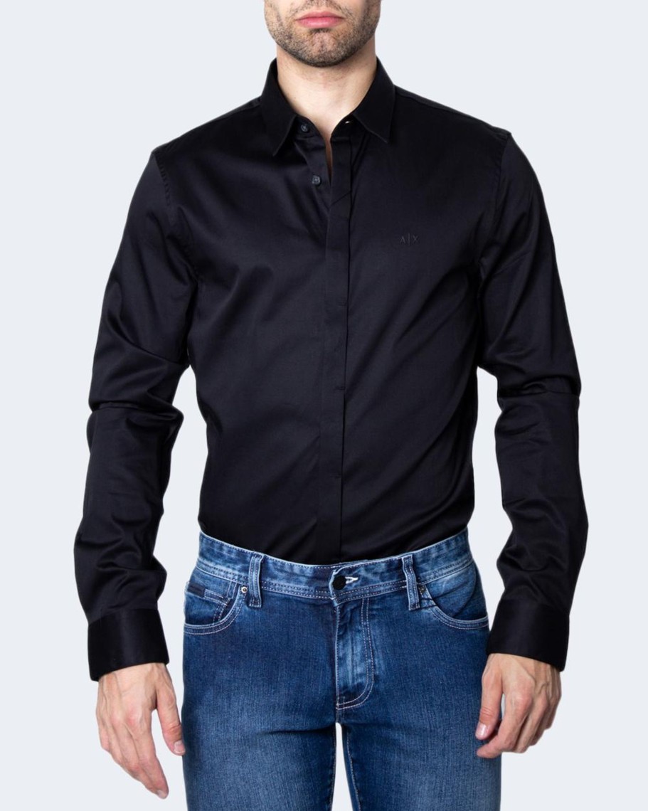 Uomo Armani Exchange | Camicia Manica Lunga Armani Exchange Nero