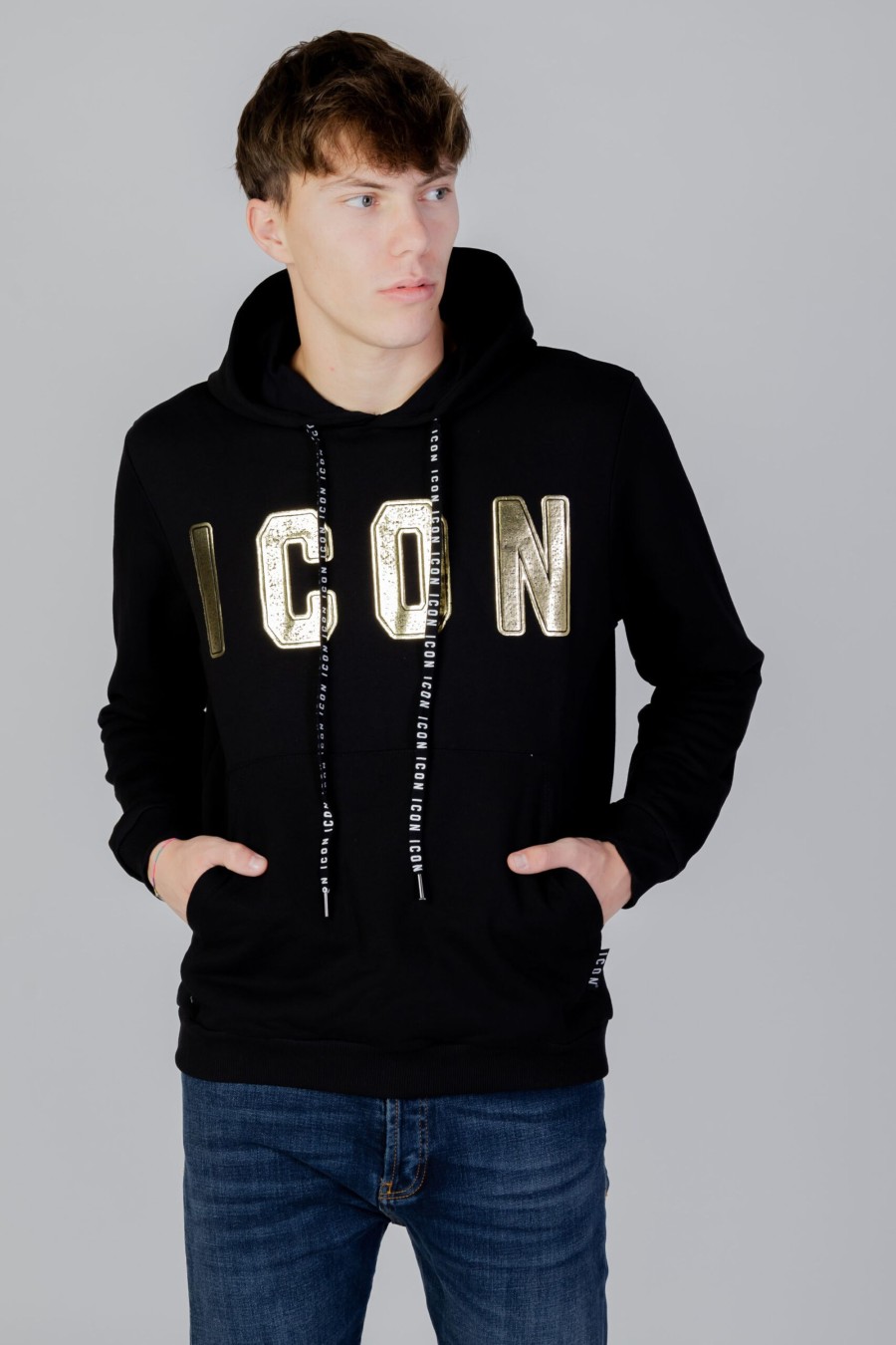 Uomo Icon | Felpa Con Cappuccio Icon Logo Oro Nero