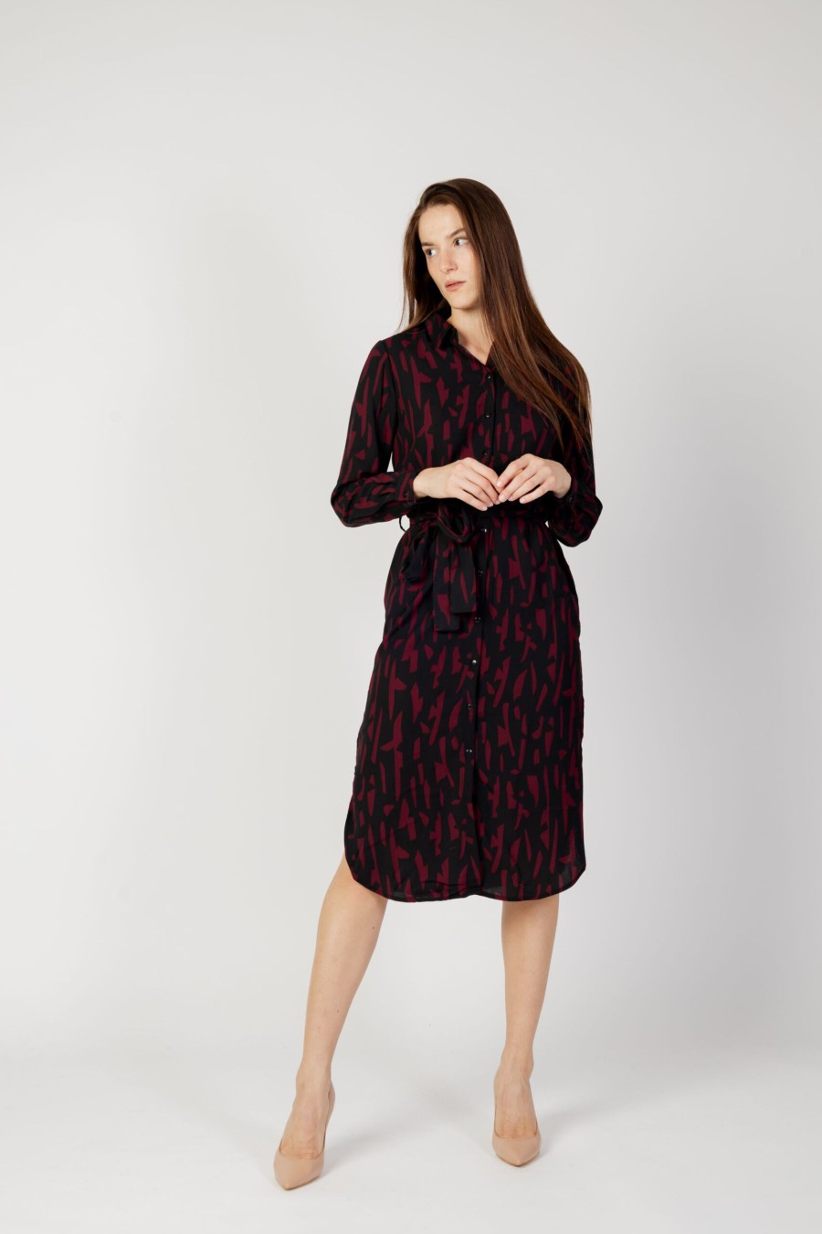 Donna Jacqueline de Yong | Vestito Lungo Jacqueline De Yong Jdydivya L/S Aop Above Calf Dress Wvn Nero