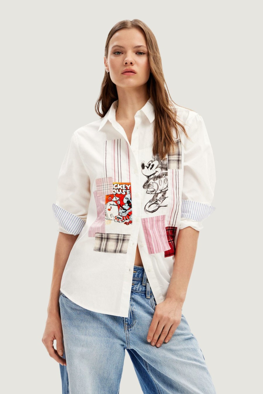 Donna Desigual | Camicia Manica Lunga Desigual Bolonia Mickey Bianco