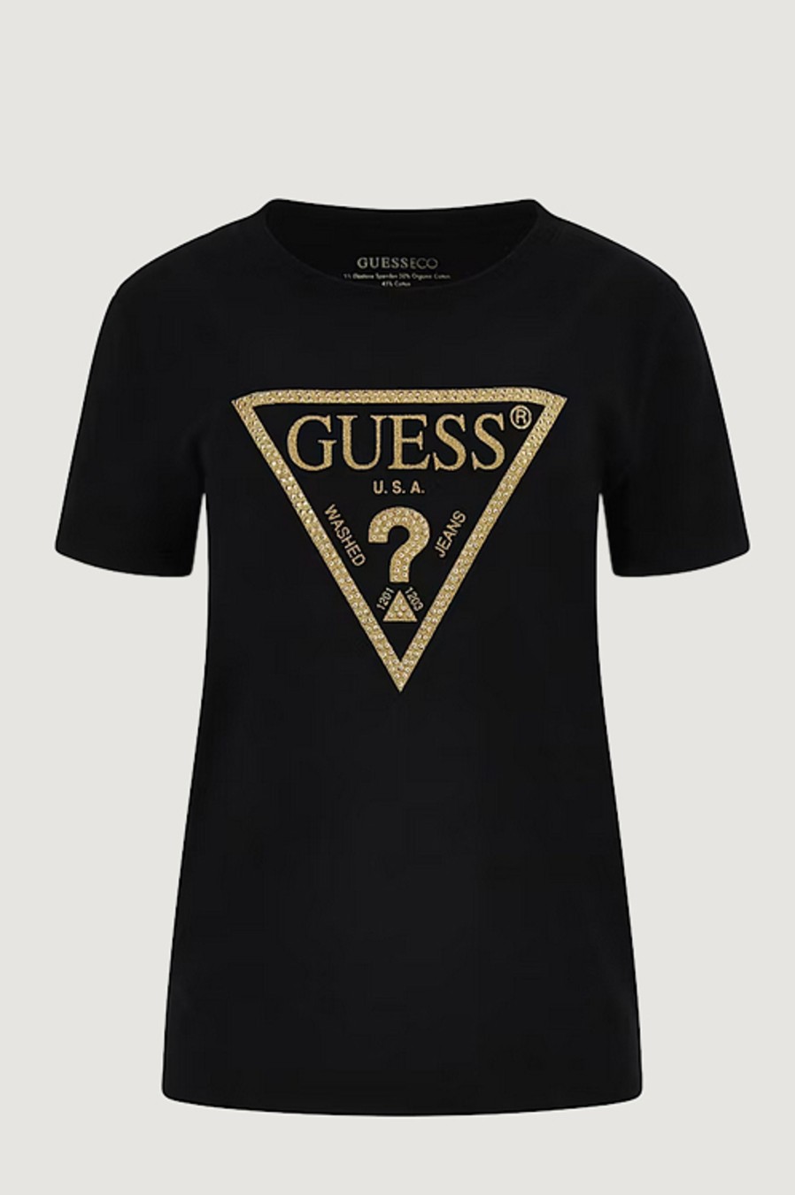 Donna Guess | T-Shirt Guess Ss Cn Gold Triangle Nero