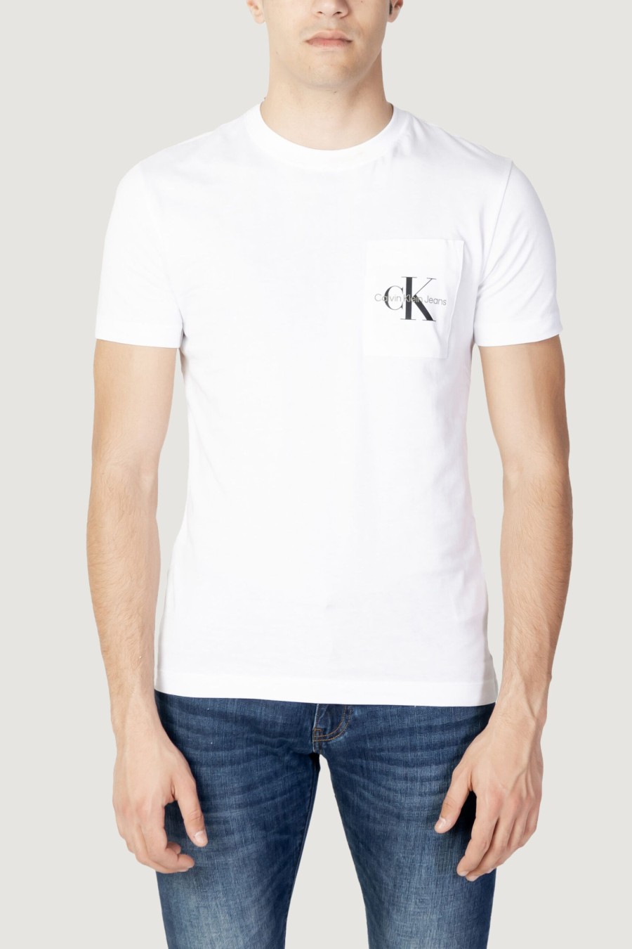 Uomo Calvin Klein | T-Shirt Calvin Klein Core Monologo Pocket Slim Tee Bianco