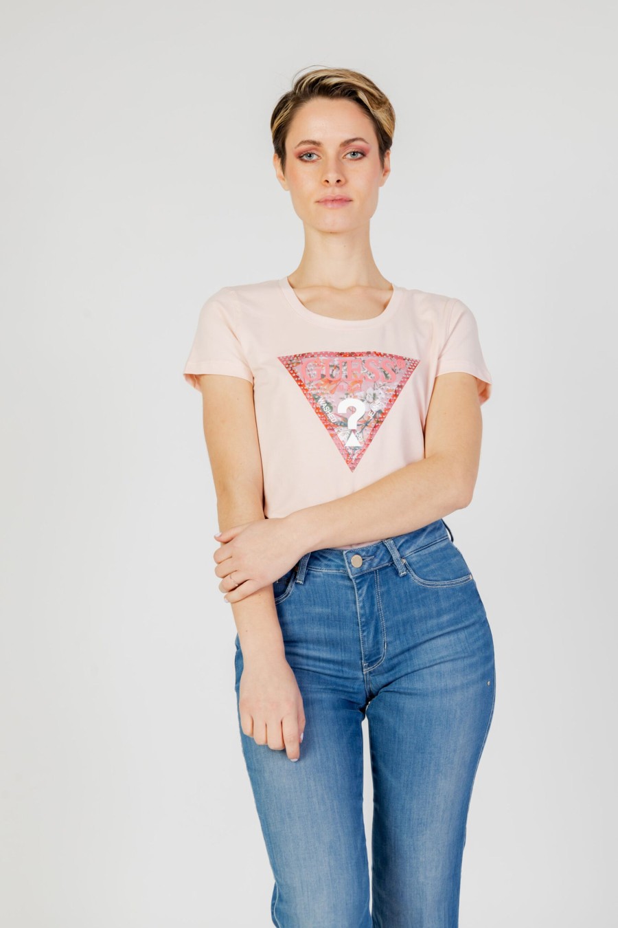 Donna Guess | T-Shirt Guess Rn Satin Triangle Rosa