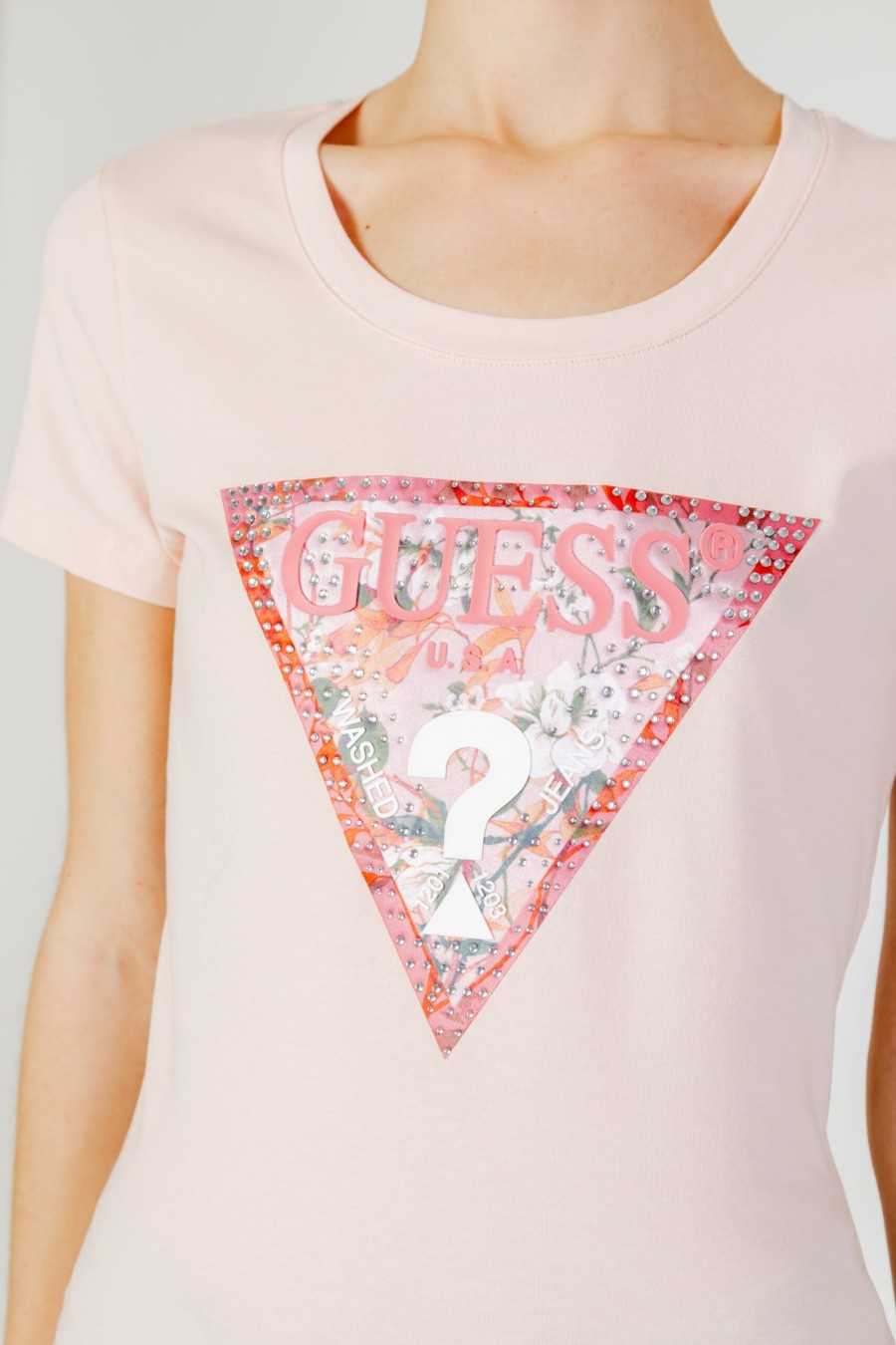 Donna Guess | T-Shirt Guess Rn Satin Triangle Rosa