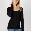 Donna Vila Clothes | T-Shirt Manica Lunga Vila Clothes Viluxy U-Neck L/S Glitter Top/Su Nero