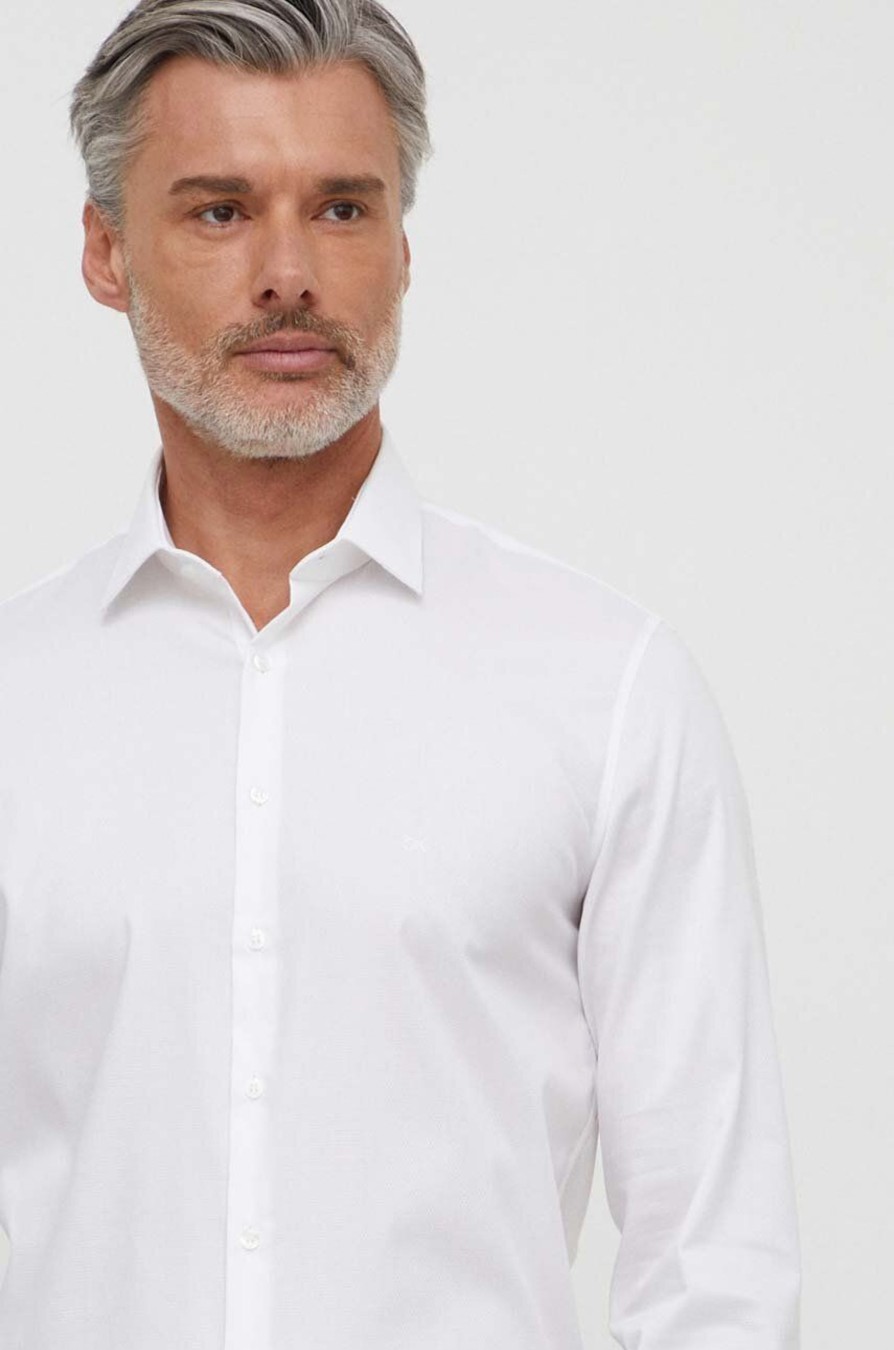 Uomo Calvin Klein | Camicia Manica Lunga Calvin Klein Stretch Collar 2Colo Bianco