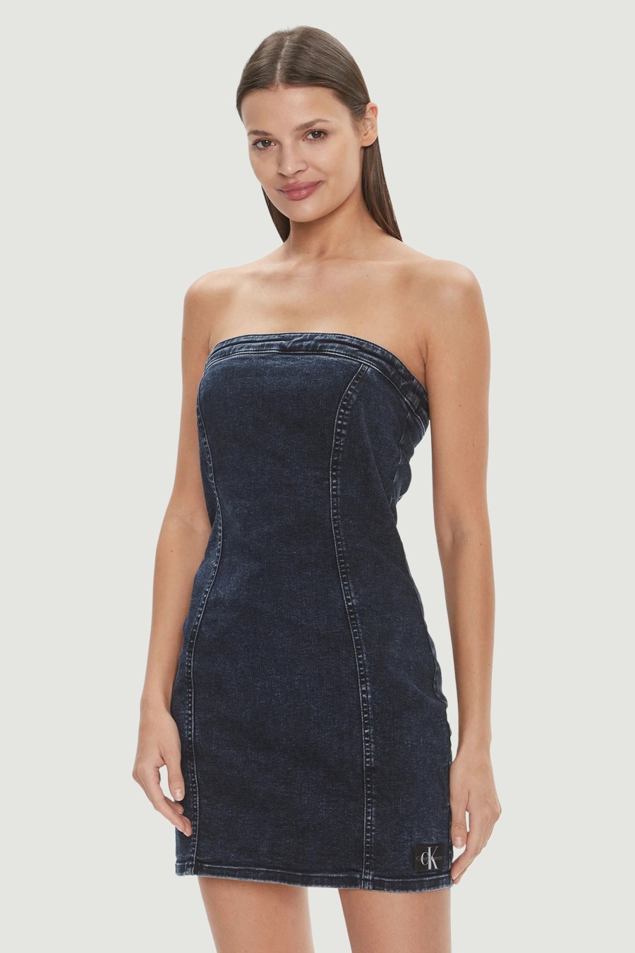 Donna Calvin Klein | Vestito Midi Calvin Klein Denim Tube Denim Scuro