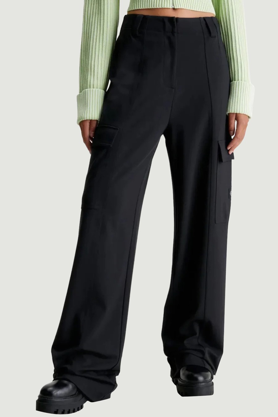 Donna Calvin Klein | Pantaloni A Palazzo Calvin Klein High Rise Milano Nero