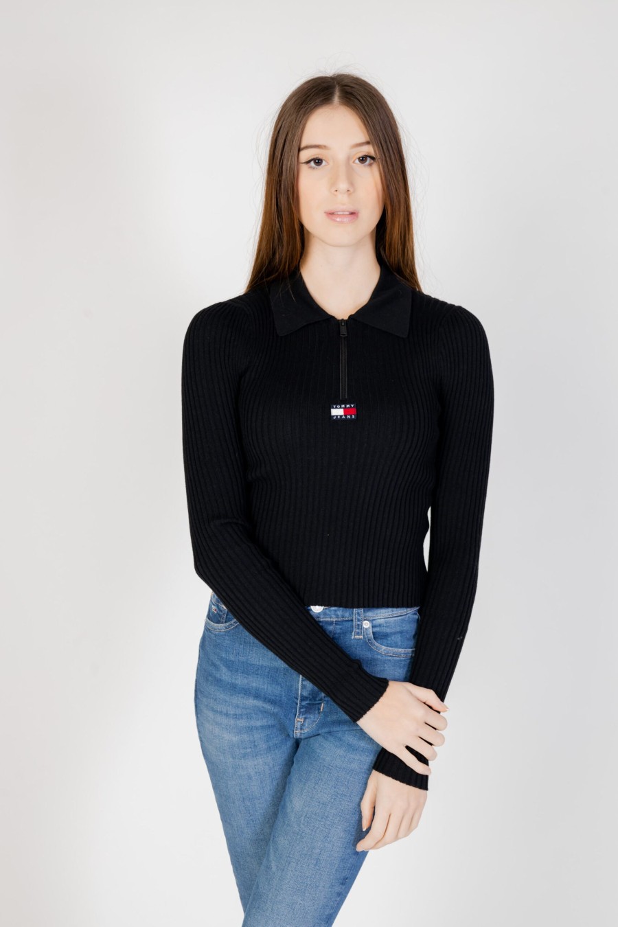 Donna Tommy Hilfiger | Maglia Tommy Hilfiger Half Zip Thru Nero