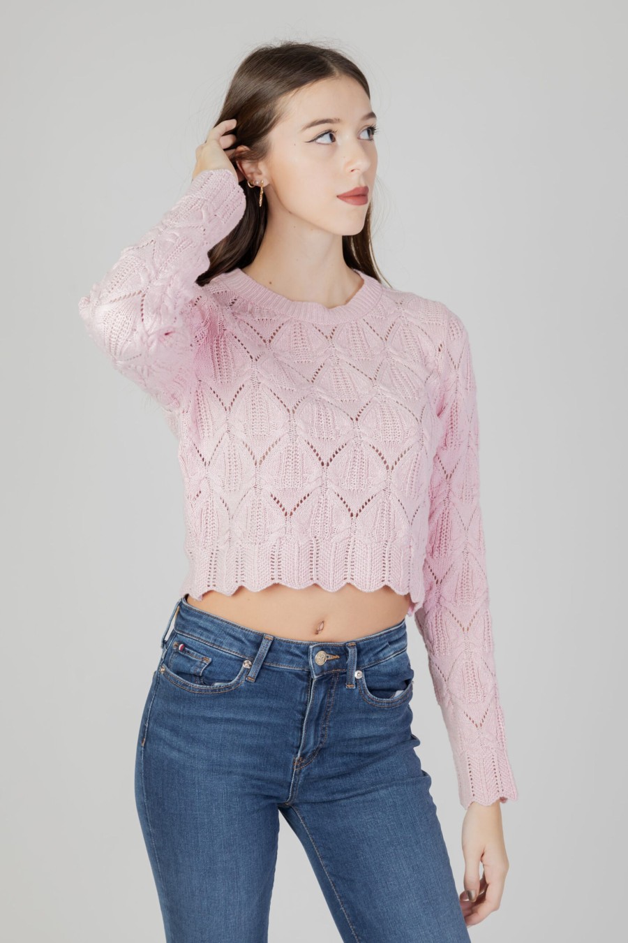 Donna Only | Maglione Only Onlviva Life Ls Crop O-Neck Cc Knt Rosa