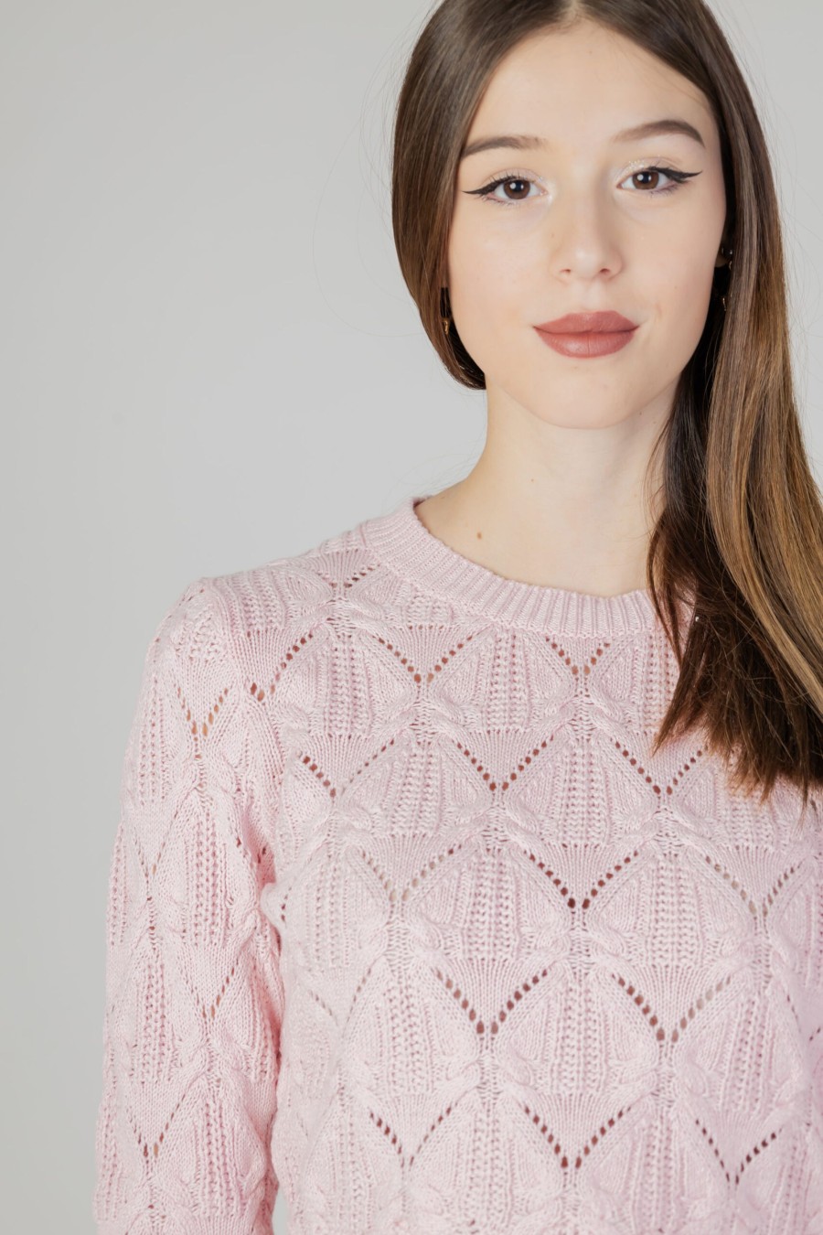 Donna Only | Maglione Only Onlviva Life Ls Crop O-Neck Cc Knt Rosa