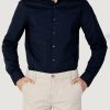 Uomo Calvin Klein | Camicia Manica Lunga Calvin Klein Poplin Stretch Slim Blu