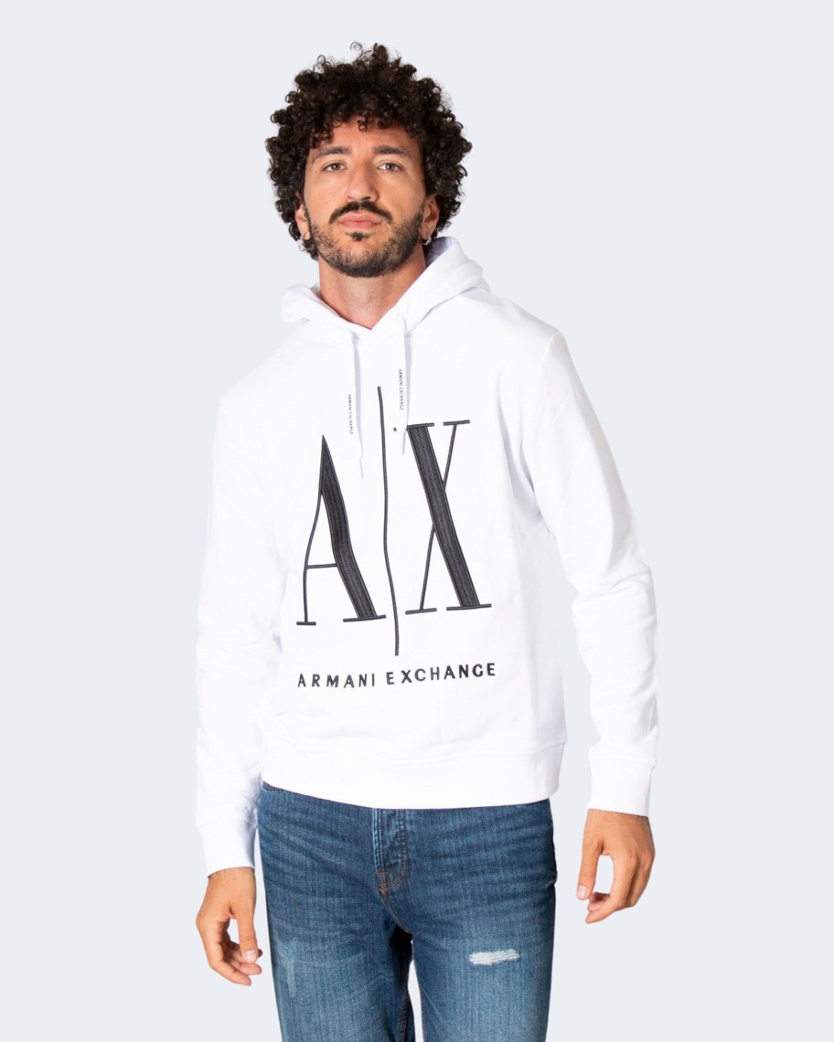 Uomo Armani Exchange | Felpa Con Cappuccio Armani Exchange Sweatshirt Bianco