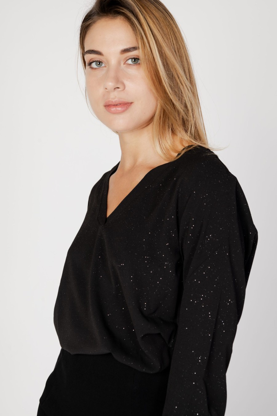 Donna Jacqueline de Yong | Bluse Manica Lunga Jacqueline De Yong Jdypiper L/S Foil V-Neck Top Wvn Nero