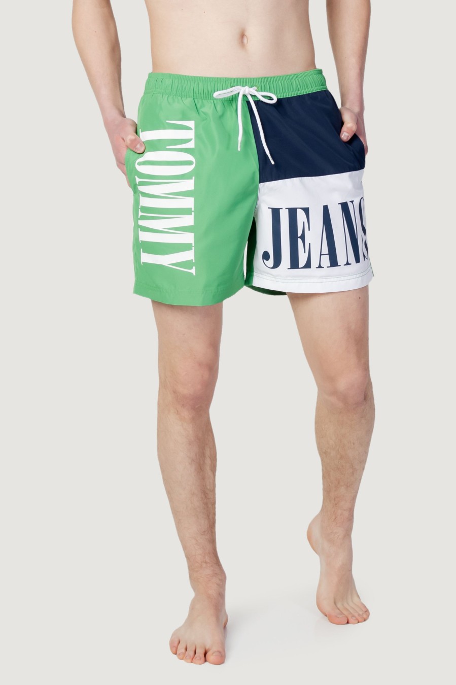 Uomo Tommy Hilfiger | Costume Da Bagno Tommy Hilfiger Medium Drawstring Colorblock Verde