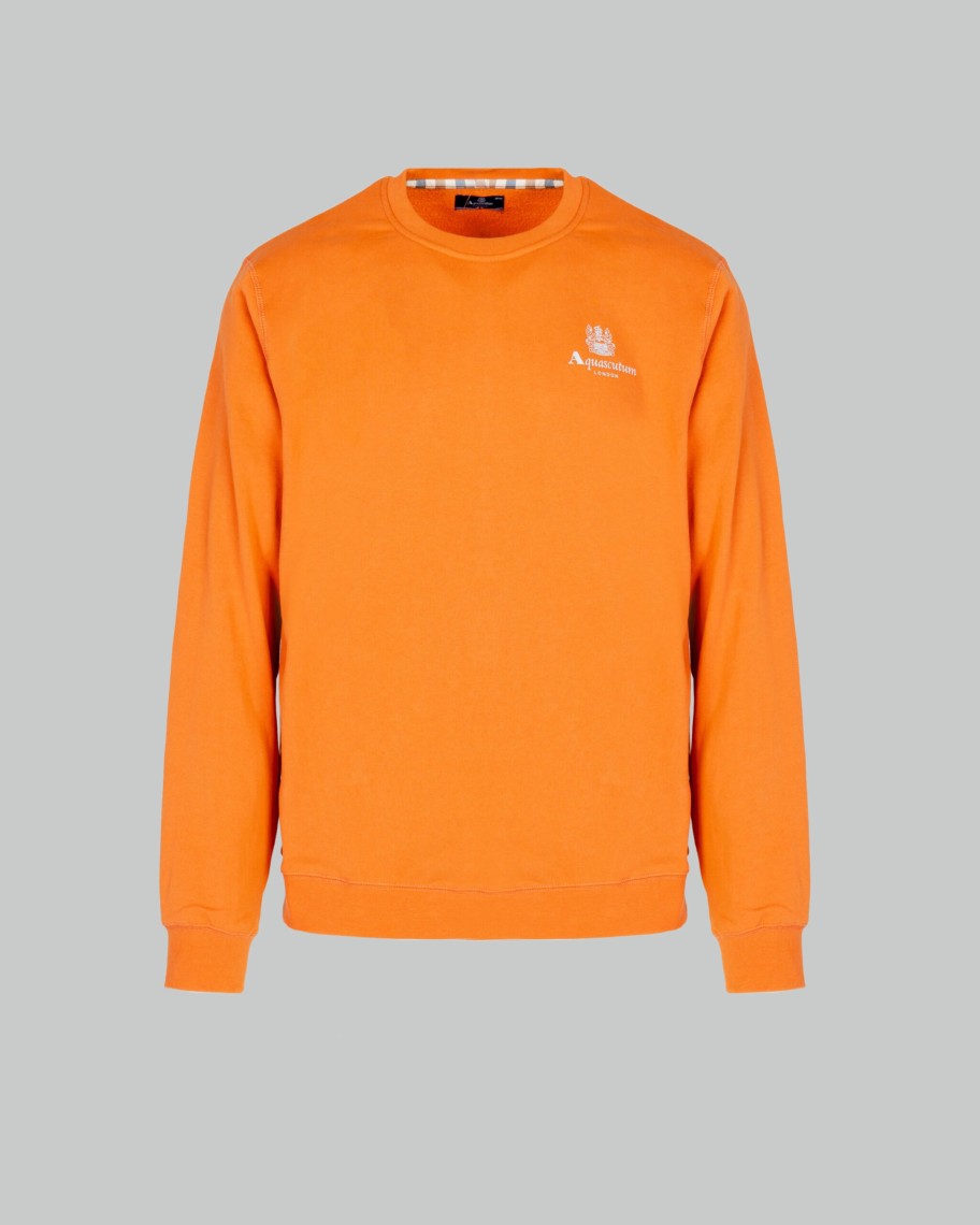 Uomo Aquascutum | Felpa Senza Cappuccio Aquascutum Active Small Logo Crew Neck Fleece Arancione