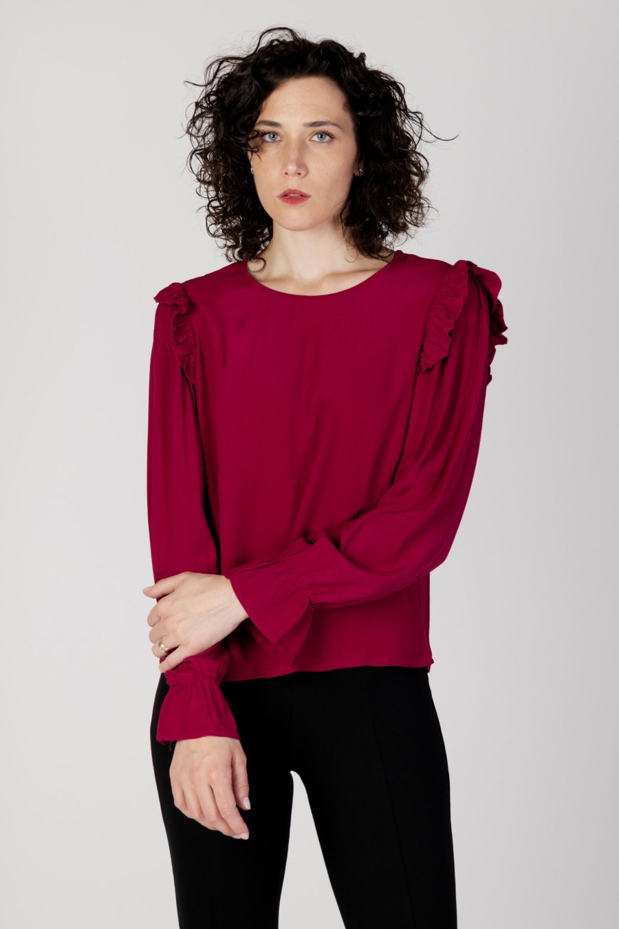 Donna Vila Clothes | Bluse Manica Lunga Vila Clothes Vifini O-Neck L/S Top - Noos Bordeaux