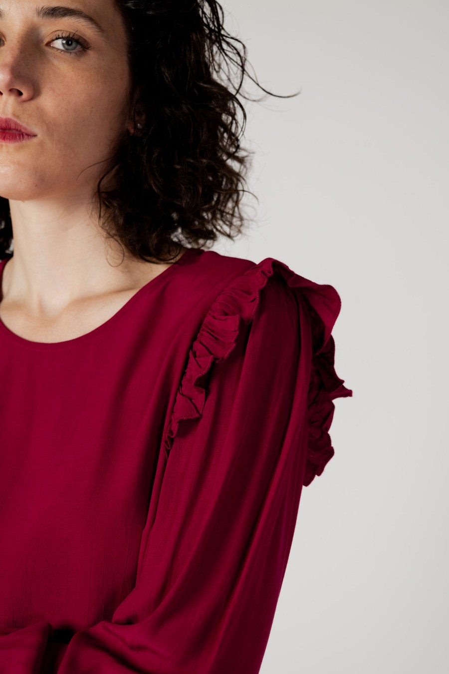 Donna Vila Clothes | Bluse Manica Lunga Vila Clothes Vifini O-Neck L/S Top - Noos Bordeaux