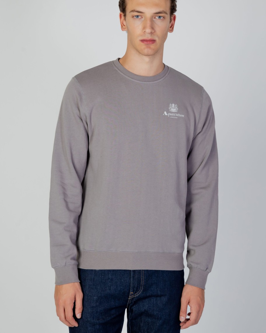 Uomo Aquascutum | Felpa Senza Cappuccio Aquascutum Active Small Logo Crew Neck Fleece Grigio