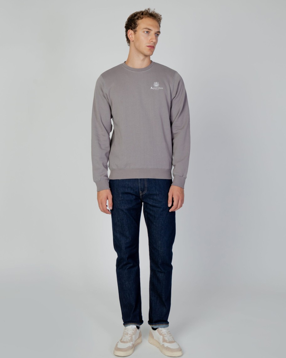 Uomo Aquascutum | Felpa Senza Cappuccio Aquascutum Active Small Logo Crew Neck Fleece Grigio