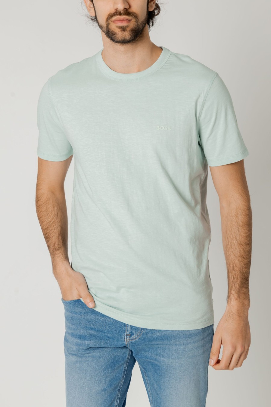 Uomo Boss | T-Shirt Boss Tegood 10240843 01 Turchese